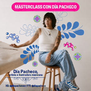 El arte de Cetaphil anunciando una Masterclass con D&iacute;a Pacheco, artista e ilustradora mexicana.